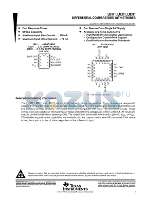 LM111JG datasheet - DIFFERENTIAL COMPARATORS WITH STROBES