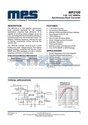 MP2106DQ datasheet - 1.5A, 15V, 800KHz Synchronous Buck Converter