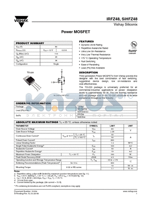 IRFZ48PBF datasheet - Power MOSFET