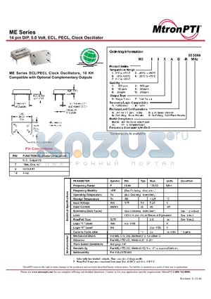 ME11XAX datasheet - 14 pin DIP, 5.0 Volt, ECL, PECL, Clock Oscillator