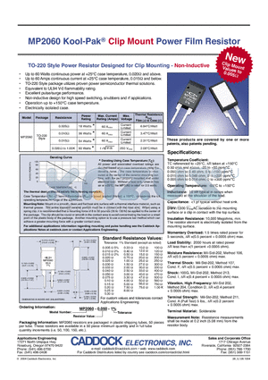 MP2060 datasheet - MP2060 Kool-Pak^ Clip Mount Power Film Resistor