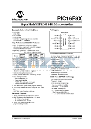 PIC16LCR83AT-10/SS datasheet - 18-pin Flash/EEPROM 8-Bit Microcontrollers