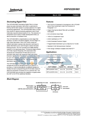 HSP43220/883 datasheet - Decimating Digital Filter