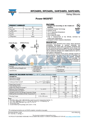 IRFZ48RL datasheet - Power MOSFET