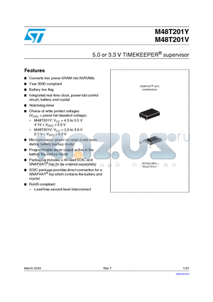 M48T201Y datasheet - 5.0 or 3.3 V TIMEKEEPER^ supervisor