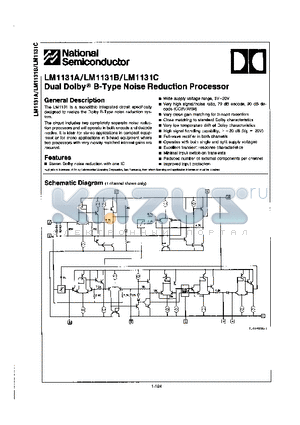 LM1131AN datasheet - DUAL DOLBY B-TYPE NOISE REDUCTION PROCESSOR