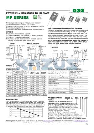 MP220-1000-G datasheet - POWER FILM RESISTORS TO 140 WATT