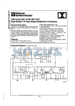 LM1131BN datasheet - DUAL DOLBY B-TYPE NOISE REDUCTION PROCESSOR