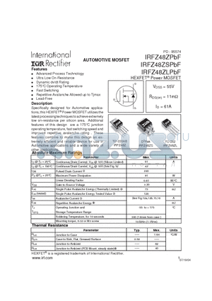 IRFZ48ZSPBF datasheet - AUTOMOTIVE MOSFET