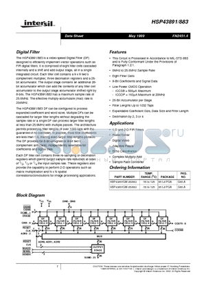 HSP43891GM-20/883 datasheet - Digital Filter