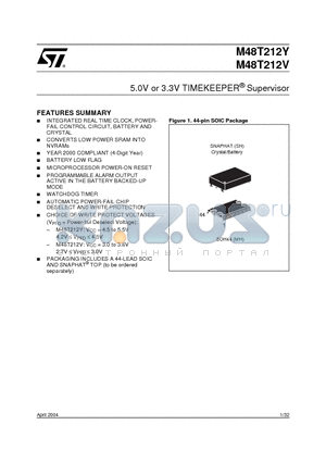 M48T212V-70MH6 datasheet - 5V/3.3V TIMEKEEPER CONTROLLER Supervisor