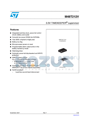 M48T212V datasheet - 3.3V TIMEKEEPER supervisor