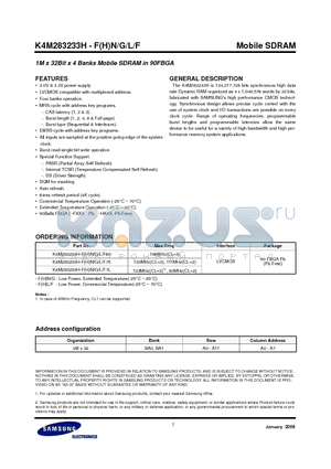 K4M283233H-HG60 datasheet - 1M x 32Bit x 4 Banks Mobile SDRAM in 90FBGA