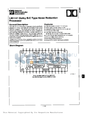 LM1141V datasheet - DOLBY B-C TYPE NOISE REDUCTION