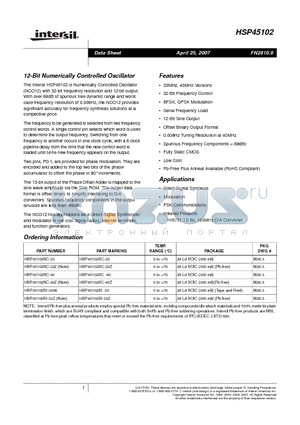 HSP45102SI-3396 datasheet - 12-Bit Numerically Controlled Oscillator