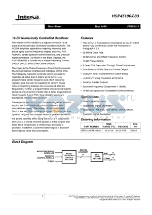 HSP45106GM-25/883 datasheet - 16-Bit Numerically Controlled Oscillator