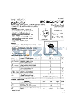 IRG4BC20KDPBF datasheet - INSULATED GATE BIPOLAR TRANSISTOR WITH ULTRAFAST SOFT RECOVERY DIODE