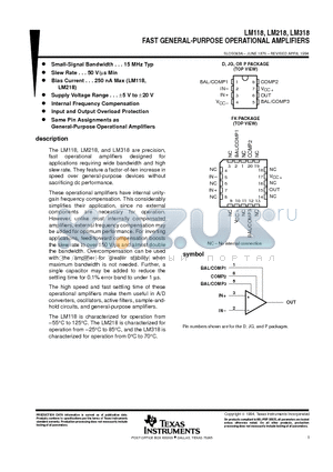 LM118FK datasheet - FAST GENERAL-PURPOSE OPERATIONAL AMPLIFIERS