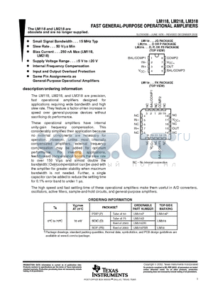 LM118JG datasheet - FAST GENERAL-PURPOSE OPERATIONAL AMPLIFIERS