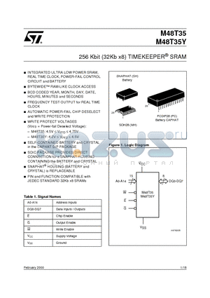 M48T35-70PC1TR datasheet - 256 Kbit 32Kb x8 TIMEKEEPER SRAM