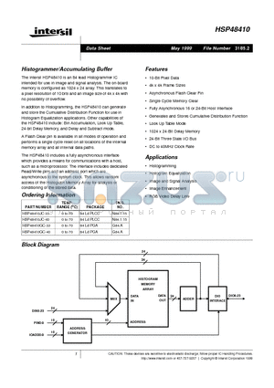 HSP48410JC-40 datasheet - Histogrammer/Accumulating Buffer