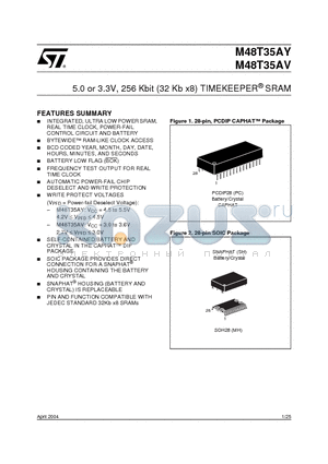 M48T35AV-10PC6F datasheet - 5.0 or 3.3V, 256 Kbit (32 Kb x8) TIMEKEEPER^ SRAM