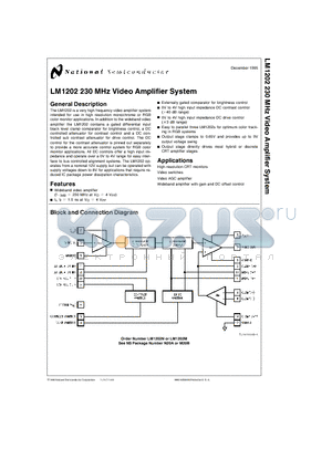 LM1202M datasheet - LM1202 230 MHz Video Amplifier System