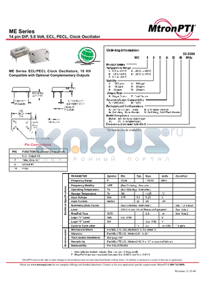 ME14XAG-R datasheet - 14 pin DIP, 5.0 Volt, ECL, PECL, Clock Oscillator