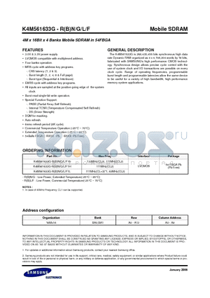 K4M561633G-RG datasheet - 4M x 16Bit x 4 Banks Mobile SDRAM in 54FBGA