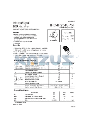 IRG4P254SPBF datasheet - INSULATED GATE BIPOLAR TRANSISTOR