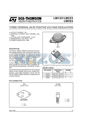 LM123 datasheet - THREE-TERMINAL 3A-5V POSITIVE VOLTAGE REGULATORS