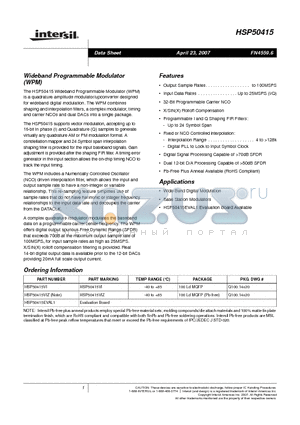 HSP50415 datasheet - Wideband Programmable Modulator (WPM)