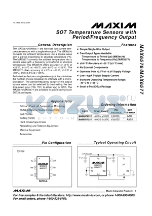 MAX6577 datasheet - SOT Temperature Sensors with Period/Frequency Output