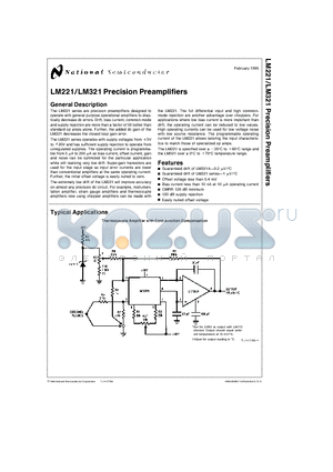 LM121AH/883 datasheet - LM221/LM321 Precision Preamplifiers