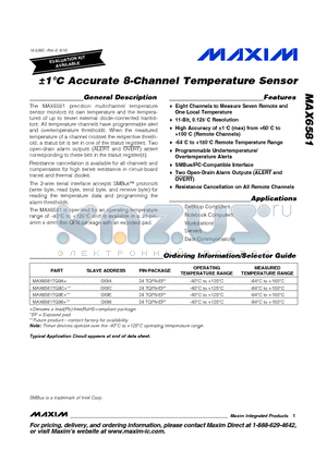MAX6581TG98+ datasheet - a1`C Accurate 8-Channel Temperature Sensor