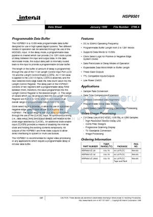 HSP9501JC-25 datasheet - Programmable Data Buffer