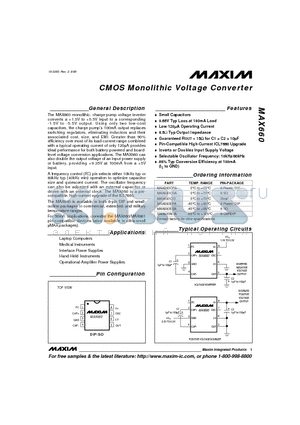 MAX660 datasheet - CMOS Monolithic Voltage Converter