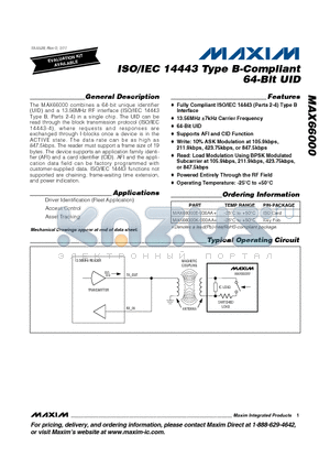 MAX66000E datasheet - ISO/IEC 14443 Type B-Compliant 64-Bit UID Supports AFI and CID Function