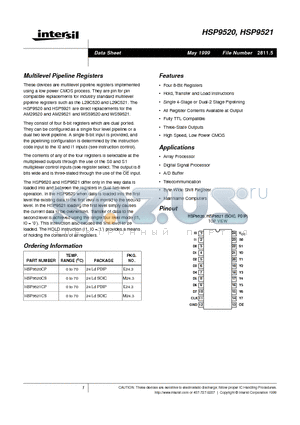 HSP9520CP datasheet - Multilevel Pipeline Registers