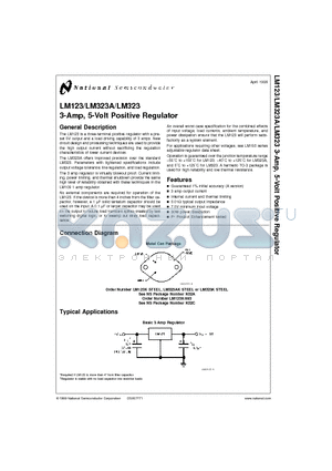 LM123K/883 datasheet - 3-Amp, 5-Volt Positive Regulator