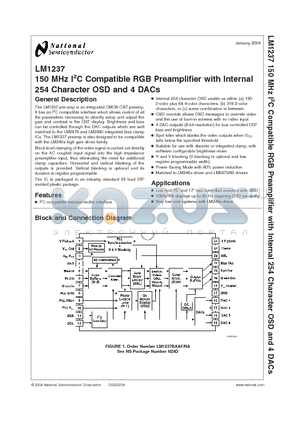 LM1237 datasheet - 150 MHz I2C Compatible RGB Preamplifier with Internal 254 Character OSD and 4 DACs