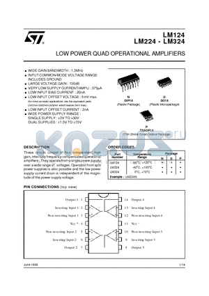 LM124 datasheet - LOW POWER QUAD OPERATIONAL AMPLIFIERS
