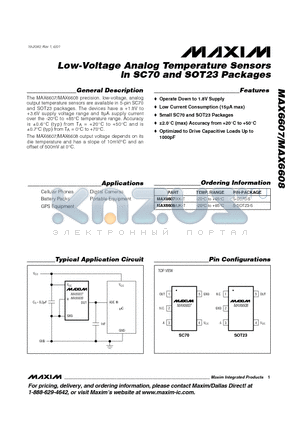 MAX6607 datasheet - Low-Voltage Analog Temperature Sensors in SC70 and SOT23 Packages