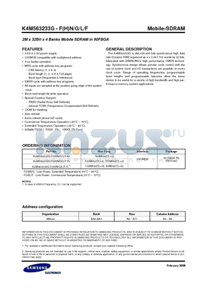 K4M563233G-FN/G75 datasheet - 2M x 32Bit x 4 Banks Mobile SDRAM in 90FBGA