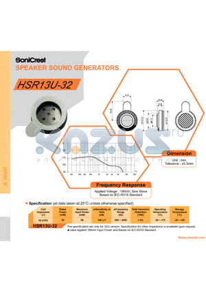 HSR13U-32 datasheet - SPEAKER SOUND GENERATORS