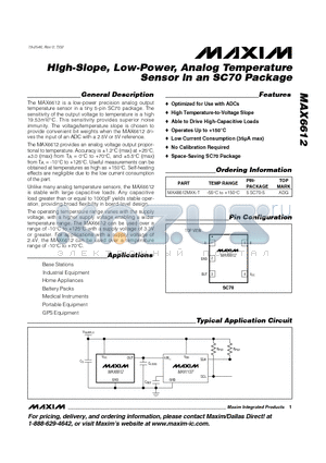 MAX6612 datasheet - High-Slope, Low-Power, Analog Temperature Sensor in an SC70 Package