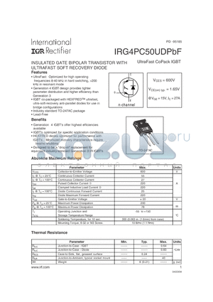 IRG4PC50UDPBF datasheet - INSULATED GATE BIPOLAR TRANSISTOR WITH ULTRAFAST SOFT RECOVERY DIODE