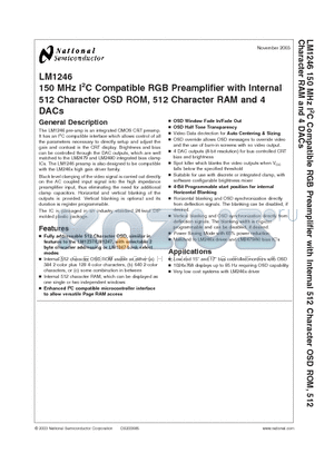 LM1246 datasheet - 150 MHz I2C Compatible RGB Preamplifier with Internal 512 Character OSD ROM, 512 Character RAM and 4 DACs