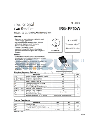 IRG4PF50W datasheet - INSULATED GATE BIPOLAR TRANSISTOR