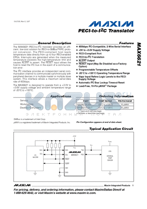 MAX6621 datasheet - PECI-to-I2C Translator